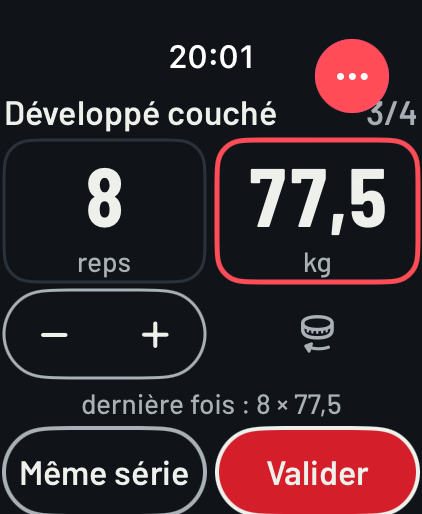 Saisie d'une série sur l'Apple Watch